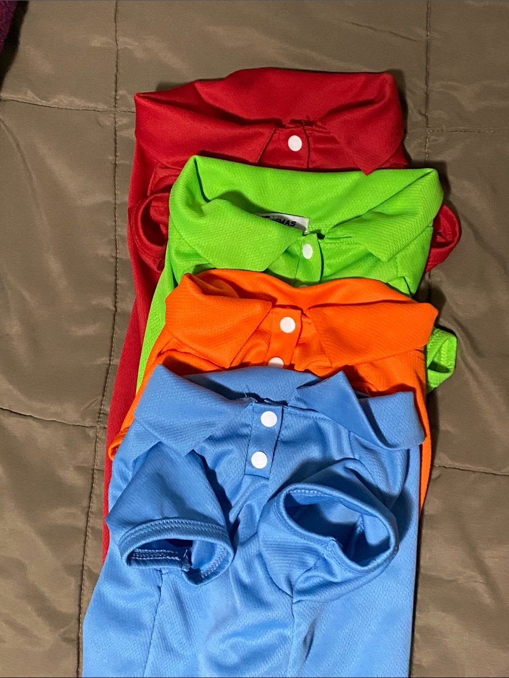 Bright Multi-Color Polo Pet Shirts — Red, Lime, Orange, Blue